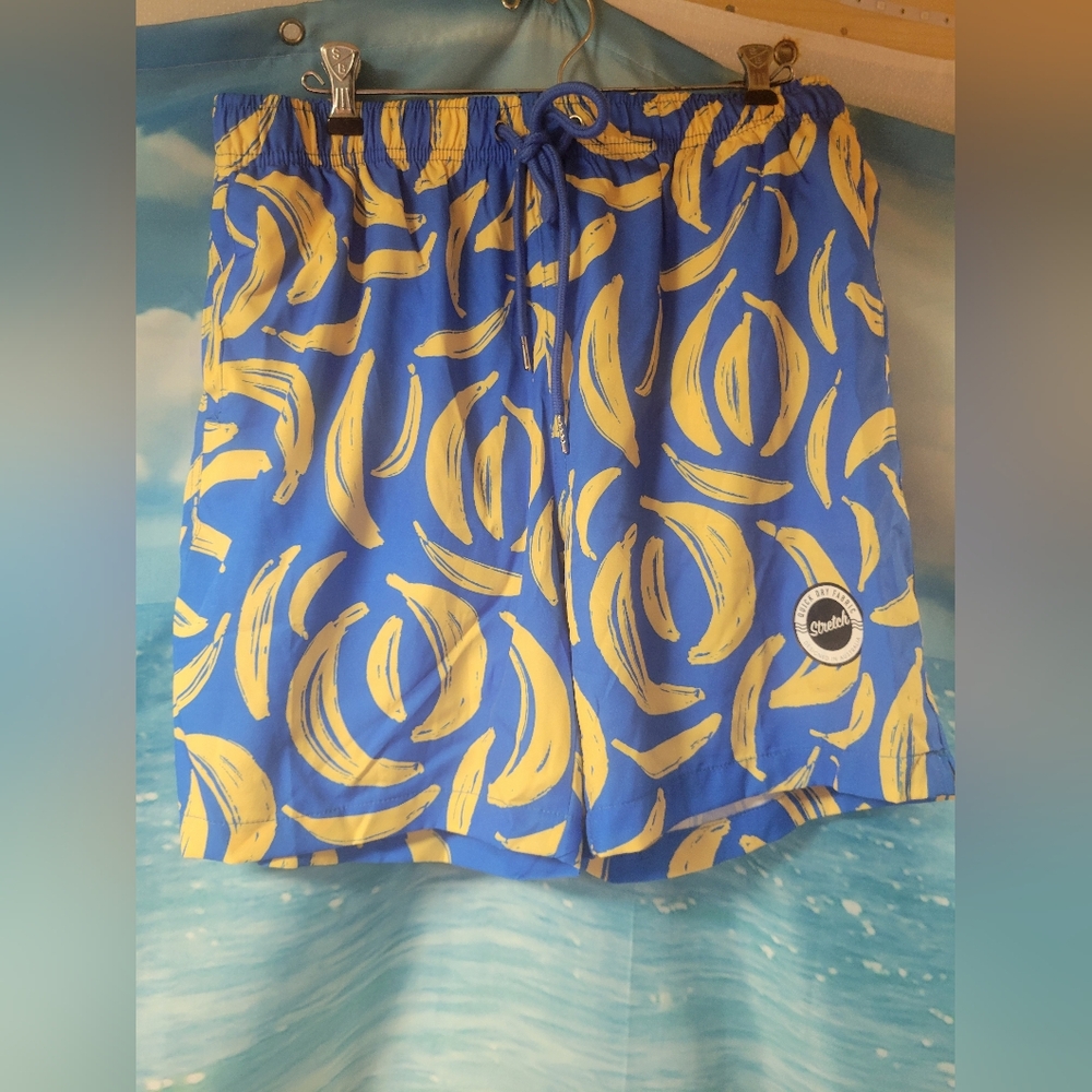 Cove NWOT Blue Banana Print Men's Shorts‎ Swim Trunk Size XL